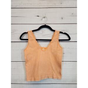 Fct Basics Women's Orange Stretch Sleeveless V-Neck Cropped Tank Top Size Medium